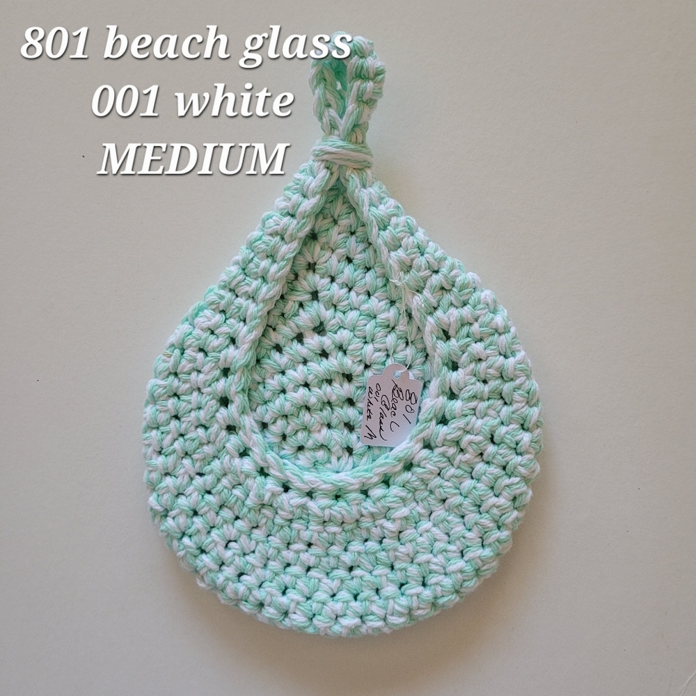 MEDIUM 801 BEACH GLASS 001 WHITE HANDMADE CROCHETED  HANGING WALL BASKET 2…